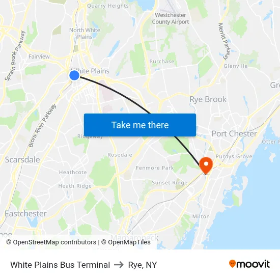 White Plains Bus Terminal to Rye, NY map
