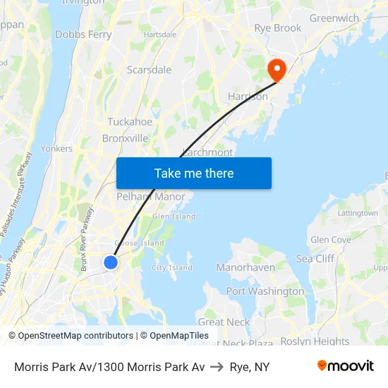 Morris Park Av/1300 Morris Park Av to Rye, NY map