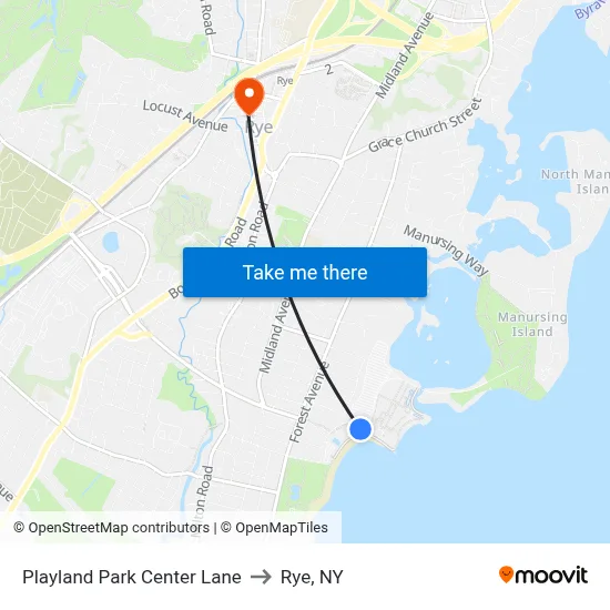 Playland Park Center Lane to Rye, NY map