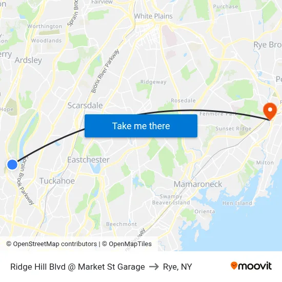 Ridge Hill Blvd @ Market St Garage to Rye, NY map