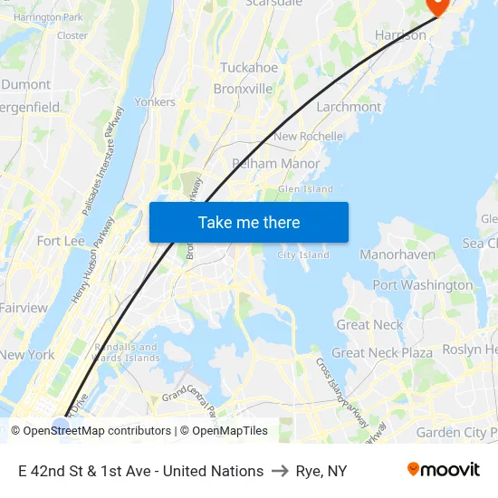E 42nd St & 1st Ave - United Nations to Rye, NY map