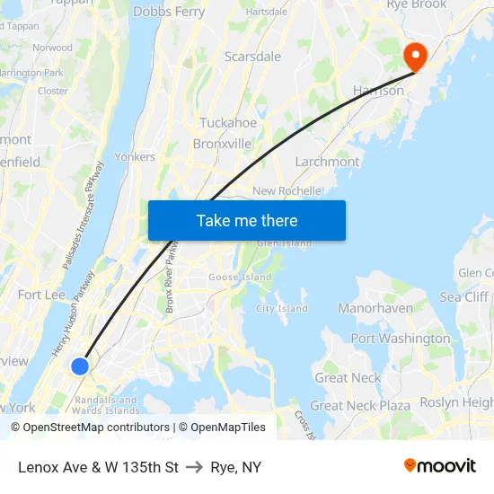 Lenox Ave & W 135th St to Rye, NY map