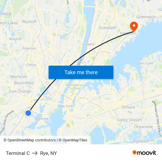 Terminal C to Rye, NY map