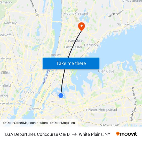 LGA Departures Concourse C & D to White Plains, NY map