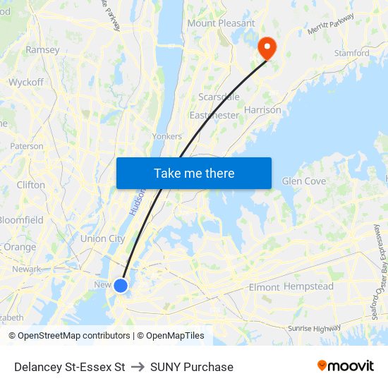 Delancey St-Essex St to SUNY Purchase map