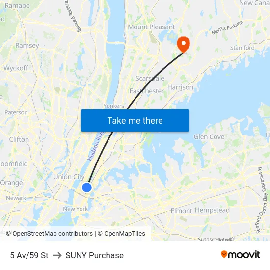5 Av/59 St to SUNY Purchase map