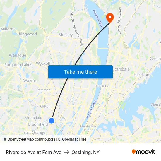 Riverside Ave at Fern Ave to Ossining, NY map