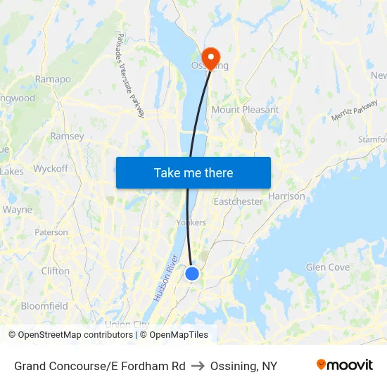 Grand Concourse/E Fordham Rd to Ossining, NY map