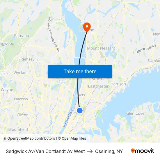 Sedgwick Av/Van Cortlandt Av West to Ossining, NY map