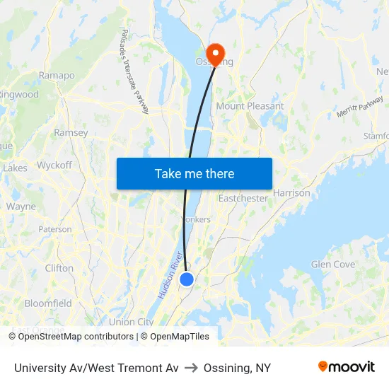 University Av/West Tremont Av to Ossining, NY map