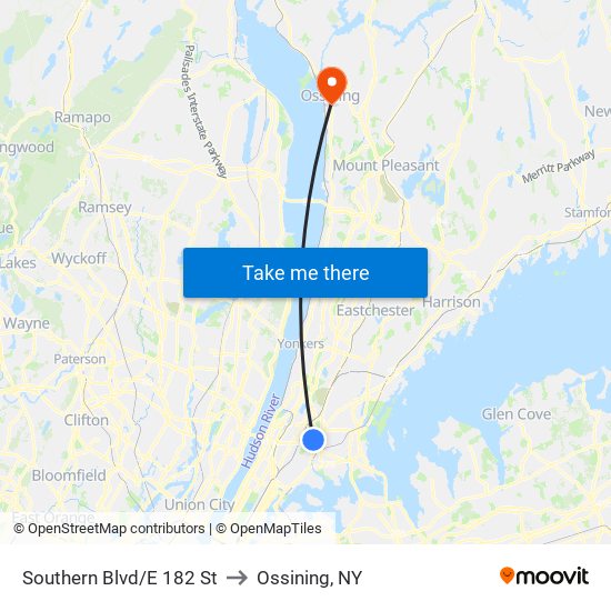 Southern Blvd/E 182 St to Ossining, NY map