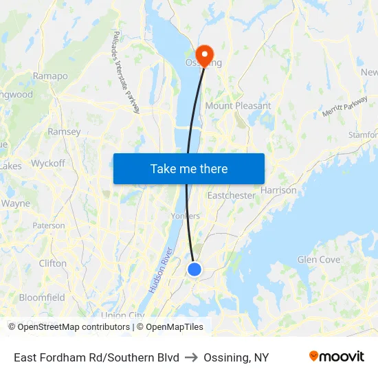 East Fordham Rd/Southern Blvd to Ossining, NY map