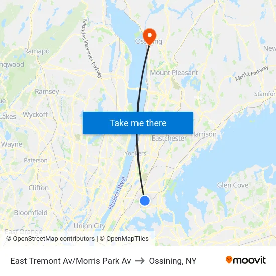 East Tremont Av/Morris Park Av to Ossining, NY map
