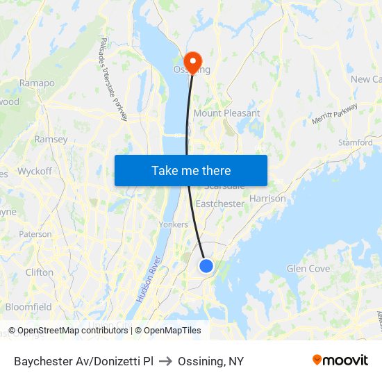Baychester Av/Donizetti Pl to Ossining, NY map
