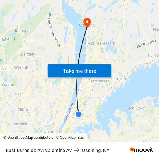 East Burnside Av/Valentine Av to Ossining, NY map