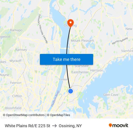 White Plains Rd/E 225 St to Ossining, NY map