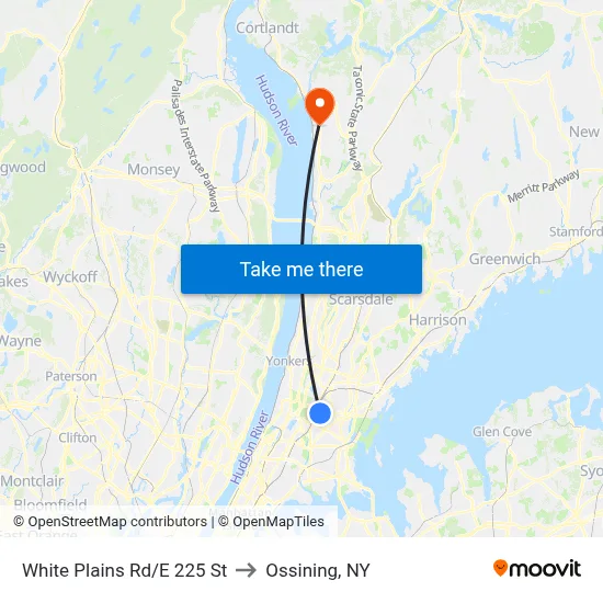 White Plains Rd/E 225 St to Ossining, NY map