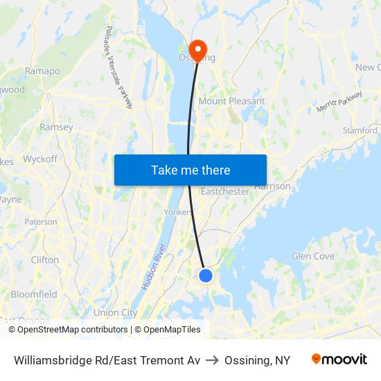 Williamsbridge Rd/East Tremont Av to Ossining, NY map