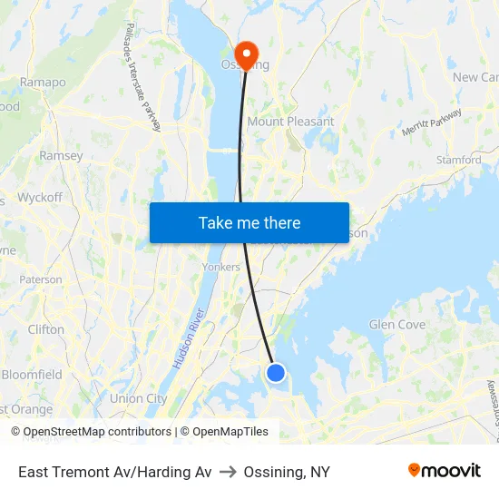 East Tremont Av/Harding Av to Ossining, NY map