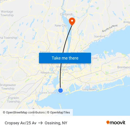 Cropsey Av/25 Av to Ossining, NY map