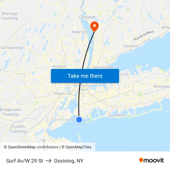 Surf Av/W 29 St to Ossining, NY map