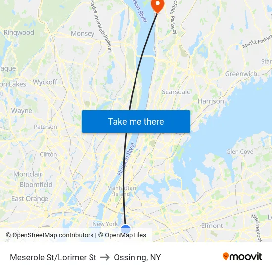 Meserole St/Lorimer St to Ossining, NY map