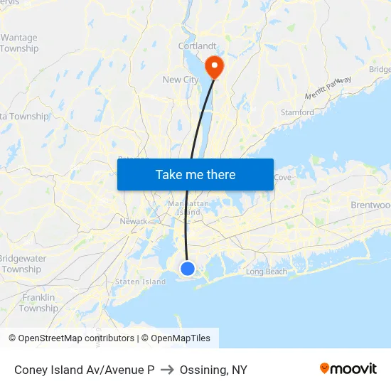 Coney Island Av/Avenue P to Ossining, NY map