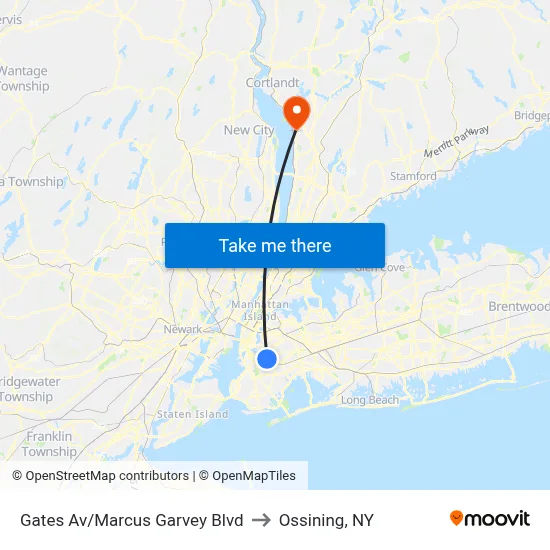 Gates Av/Marcus Garvey Blvd to Ossining, NY map