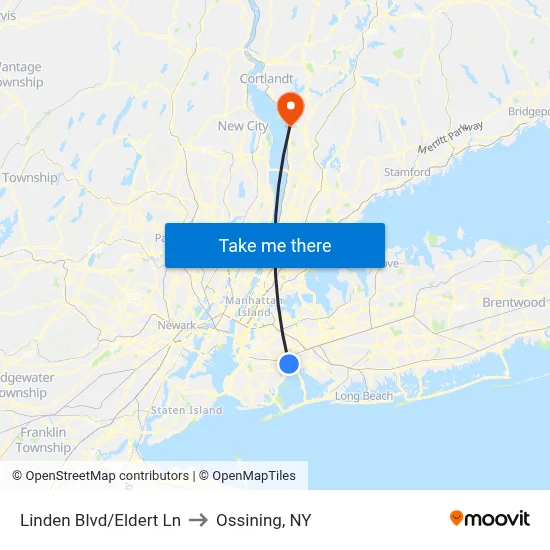 Linden Blvd/Eldert Ln to Ossining, NY map