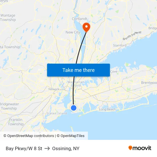 Bay Pkwy/W 8 St to Ossining, NY map