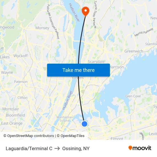 Laguardia/Terminal C to Ossining, NY map