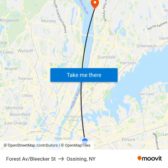 Forest Av/Bleecker St to Ossining, NY map