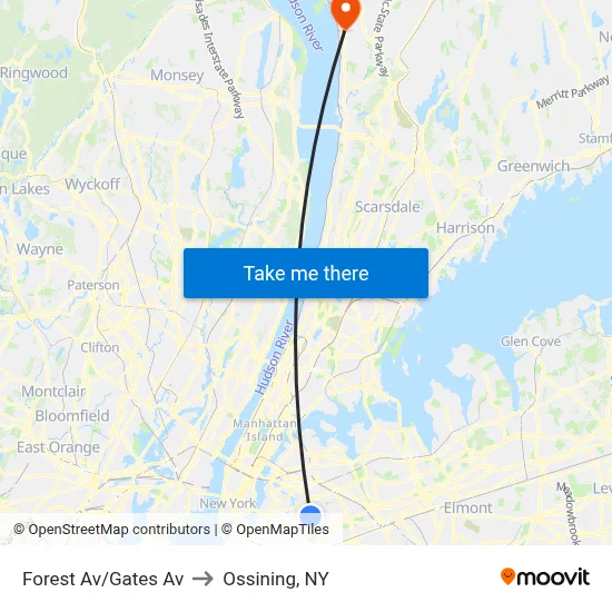 Forest Av/Gates Av to Ossining, NY map