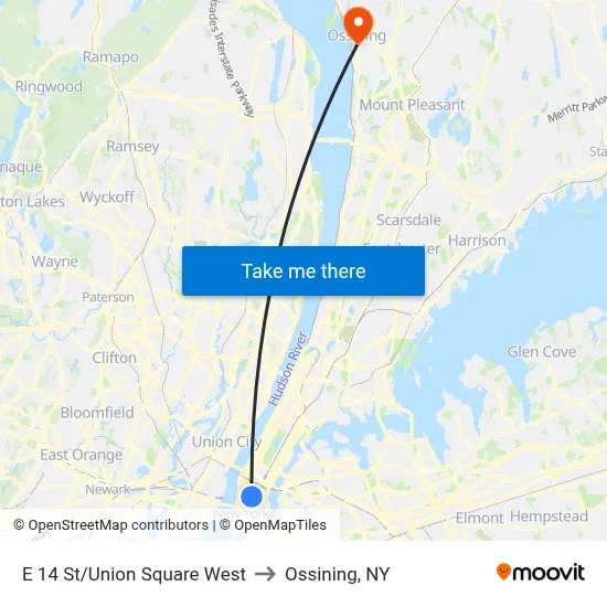 E 14 St/Union Square West to Ossining, NY map