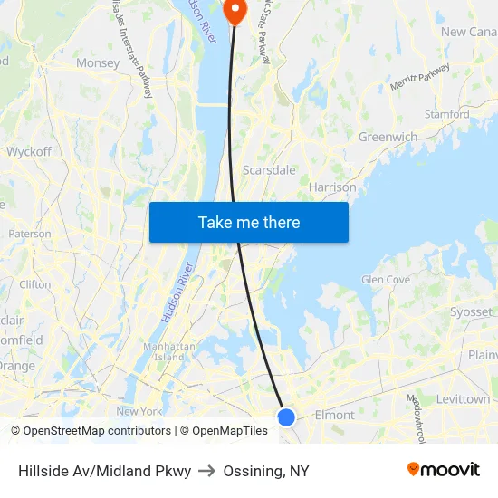 Hillside Av/Midland Pkwy to Ossining, NY map