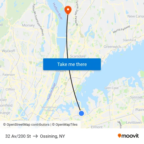 32 Av/200 St to Ossining, NY map