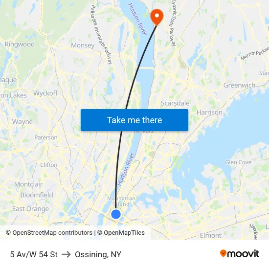 5 Av/W 54 St to Ossining, NY map