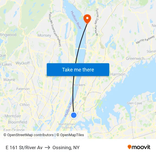 E 161 St/River Av to Ossining, NY map
