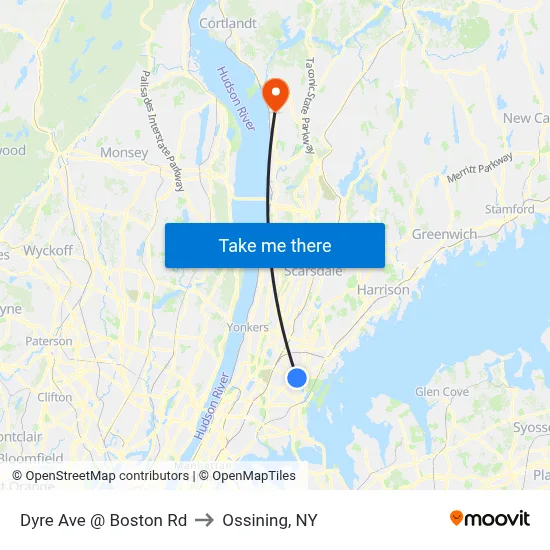 Dyre Ave @ Boston Rd to Ossining, NY map