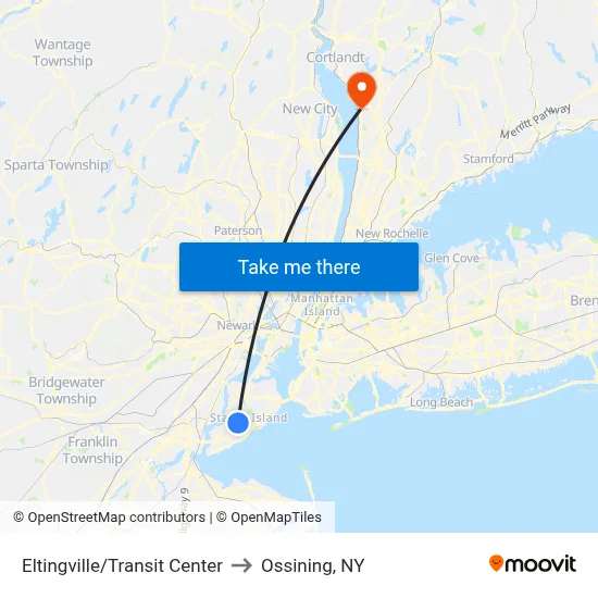 Eltingville/Transit Center to Ossining, NY map