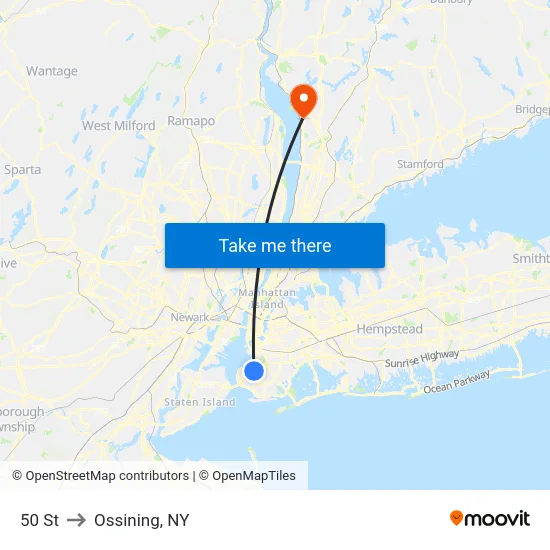 50 St to Ossining, NY map