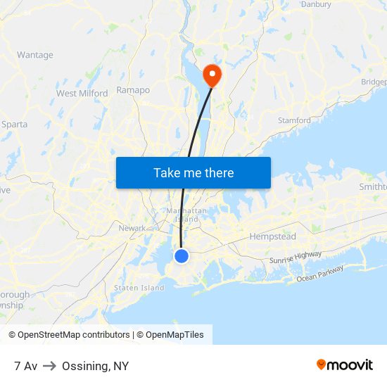 7 Av to Ossining, NY map