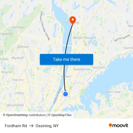 Fordham Rd to Ossining, NY map