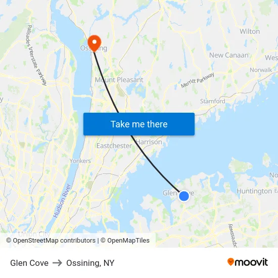 Glen Cove to Ossining, NY map