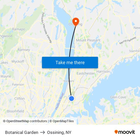 Botanical Garden to Ossining, NY map