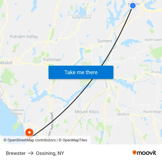 Brewster to Ossining, NY map