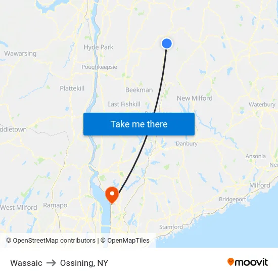 Wassaic to Ossining, NY map