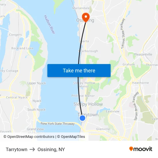 Tarrytown to Ossining, NY map