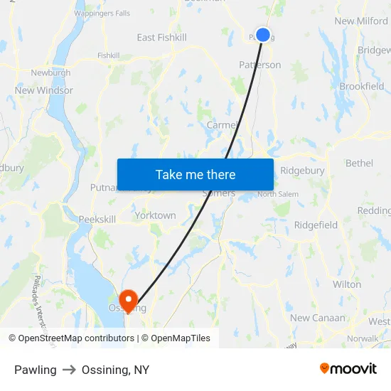 Pawling to Ossining, NY map