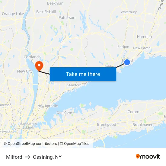 Milford to Ossining, NY map